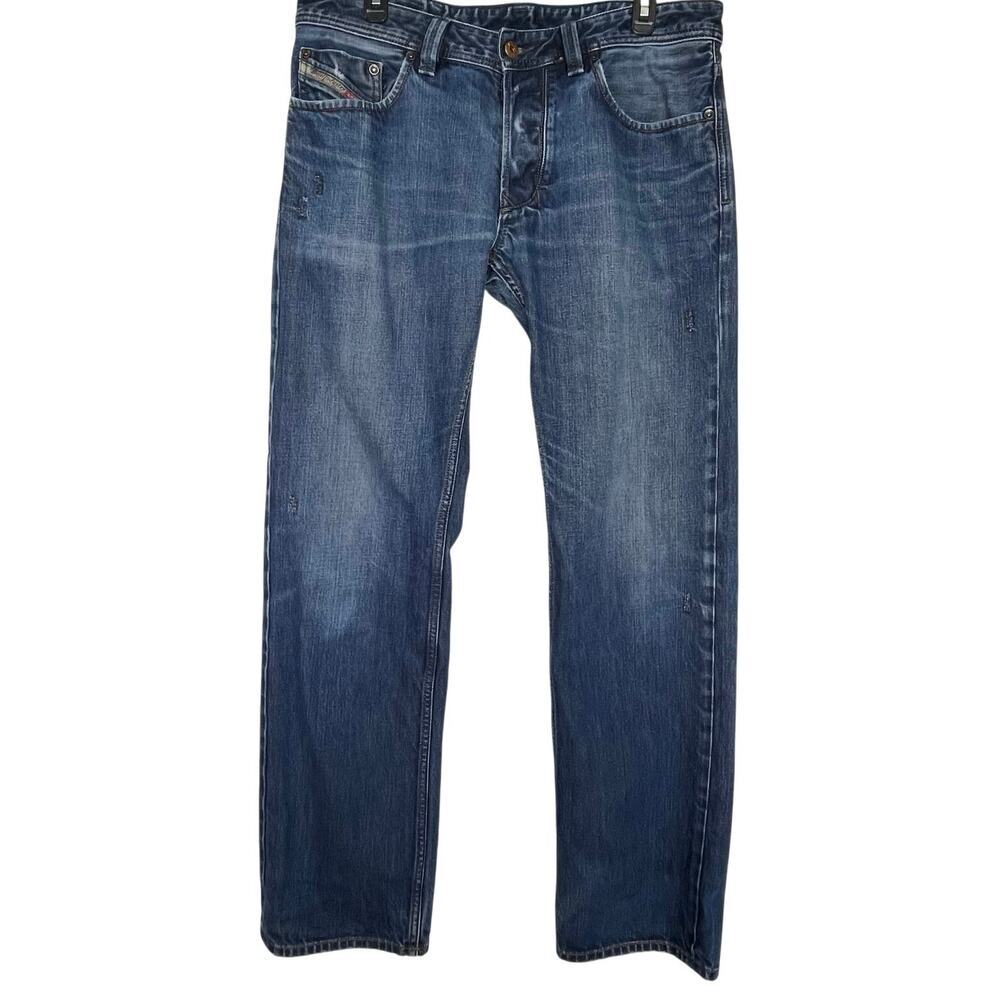 DIESEL Men’s Larkee Regular Straight Fit Jeans Dark Distressed Wash 33 - Picture 1 of 8